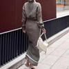 2025 European & American Women's Long Sleeve Slit Dress with Shirt Collar
