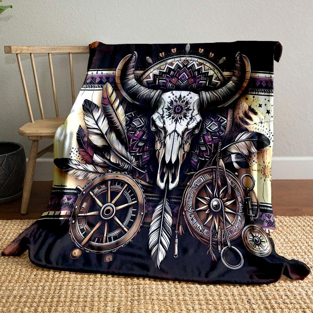 

Bohemian Cow Skull Compass Blanket bedroom Blanket for Livingroom Couch lunch break Soft throw for Friend s festival Gift 80cm x 120cm