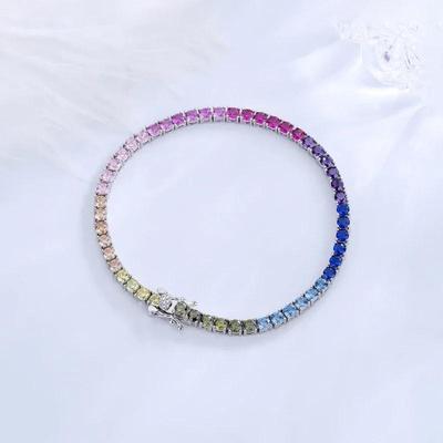 Mehrfarbiges 925 Sterling Silber Armband Tennisarmband 2 MM Verstellbare bunte Zirkon Armbänder