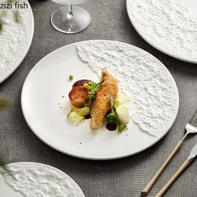 Round Ceramic Pasta Steak Plate Solid Color Tableware Cooking Dishes Home Kitchen Sushi Plate Snack Dessert Dish Serving Platter