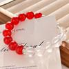 10Mm National Style Retro High Quality New Year'S Red Pigeon Blood Red Natural Chalcedony Agate White Crystal Bracelet
