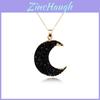 Exquisite Moon Shape Stone Female Link Chain Pendant Necklace With Drusy Charm
