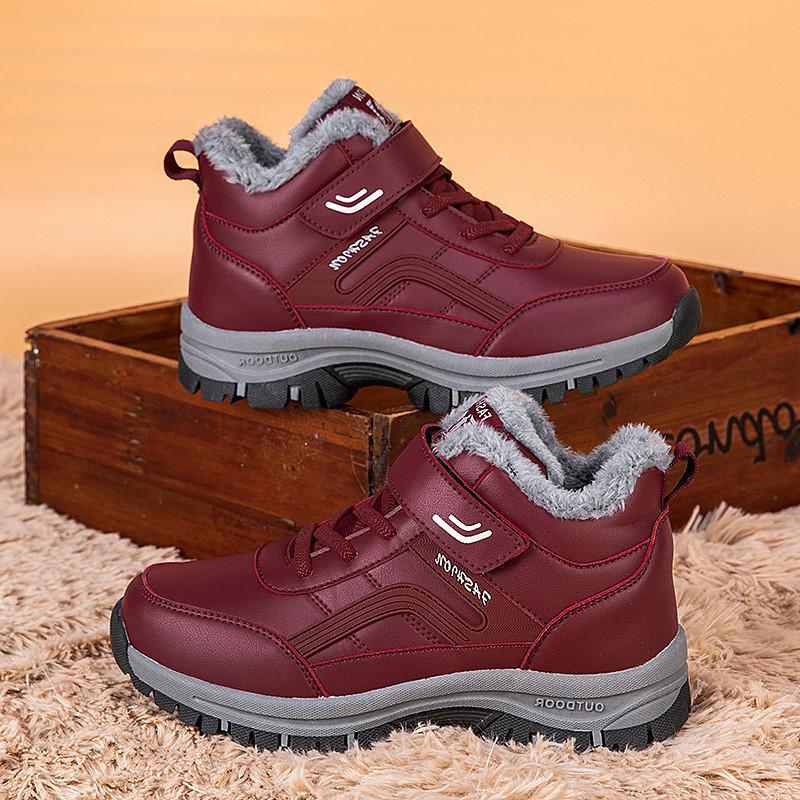 2024 Outdoor Waterproof Leather High-Top Walking Shoes for Winter - Warm Cotton Elderly Footwear