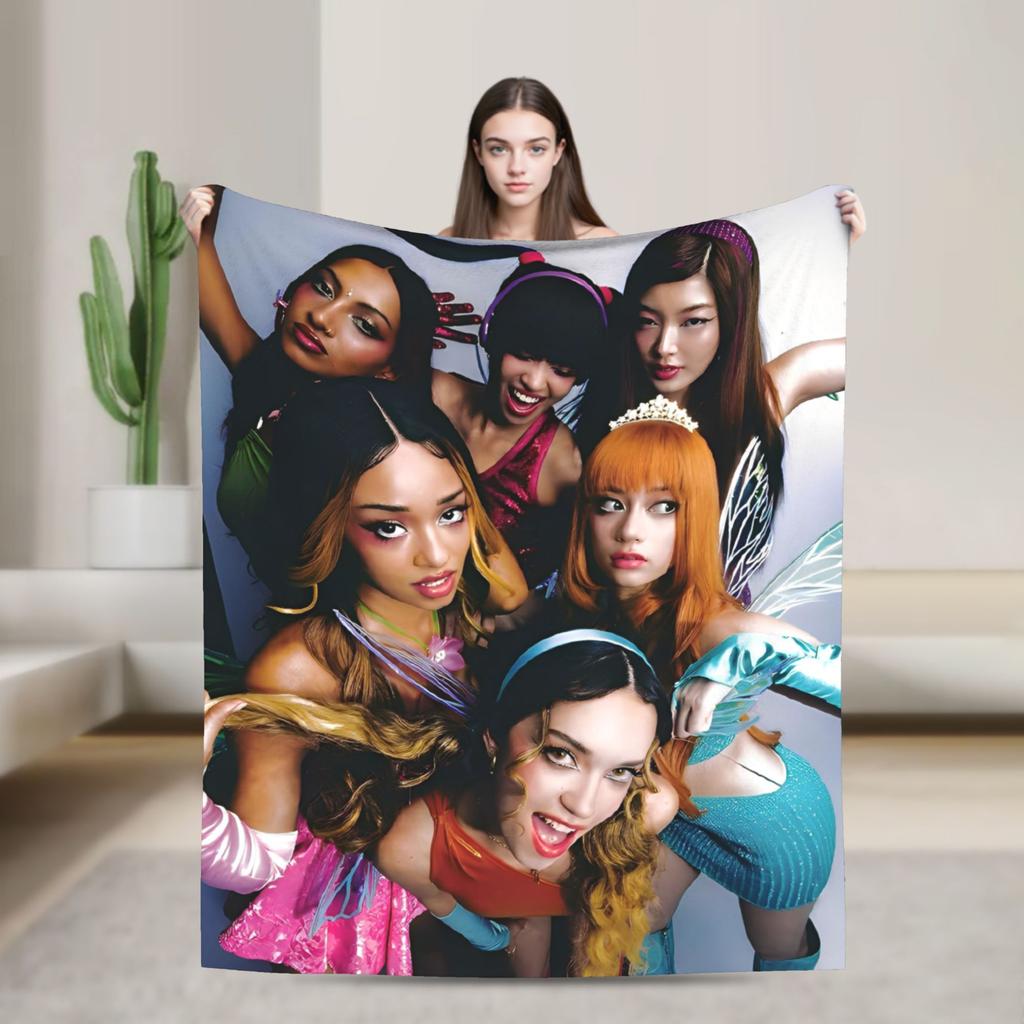 Katseye Kpop Knitted Blankets Fleece Sophia Lara Megan Ultra-Soft Throw Blankets for Car Sofa Couch Bedspread