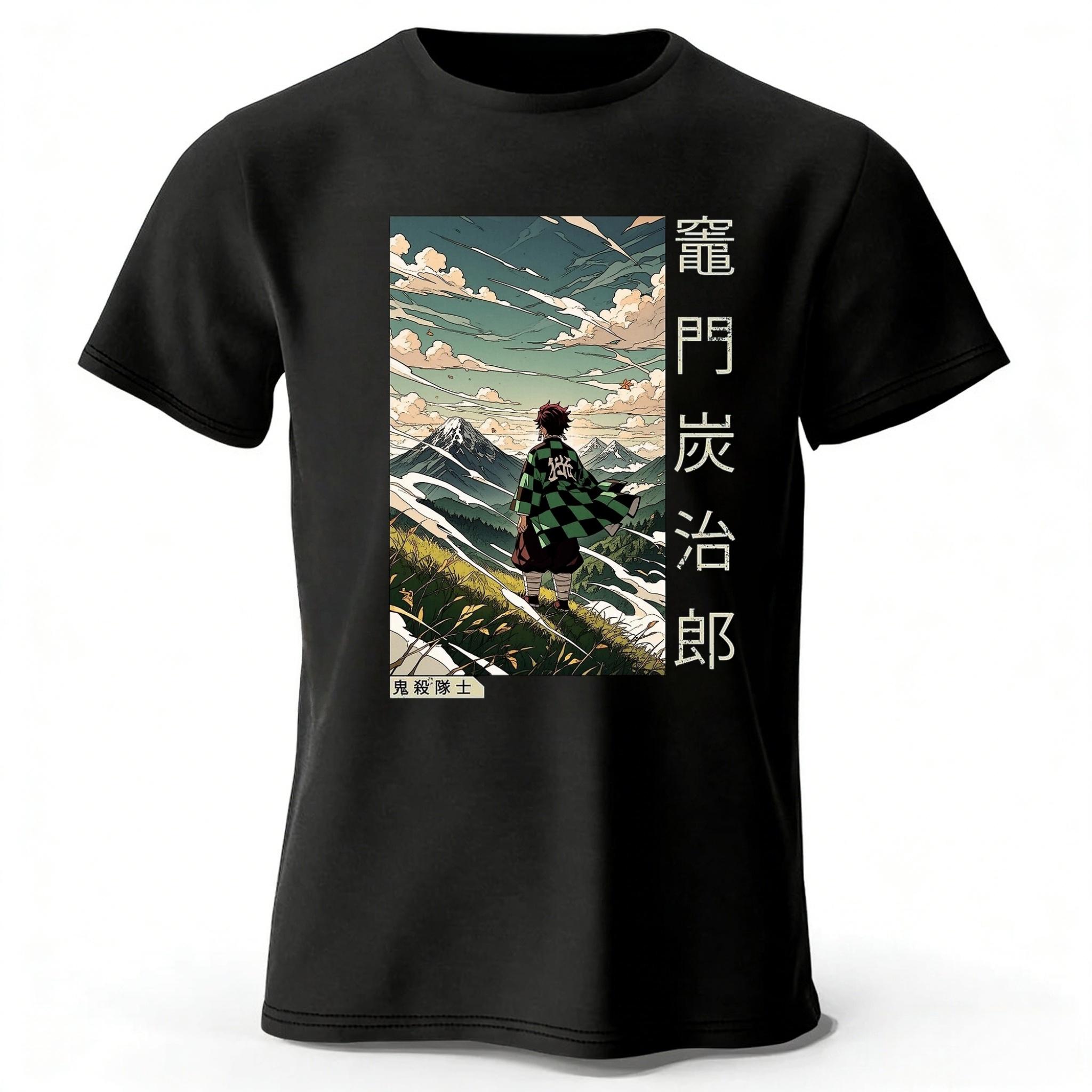 

Demon Slayer Mount Fuji Printed Pure Cotton T-shirt Men/women Fashion Casual Loose Plus-size Short Sleeves Top S чёрный