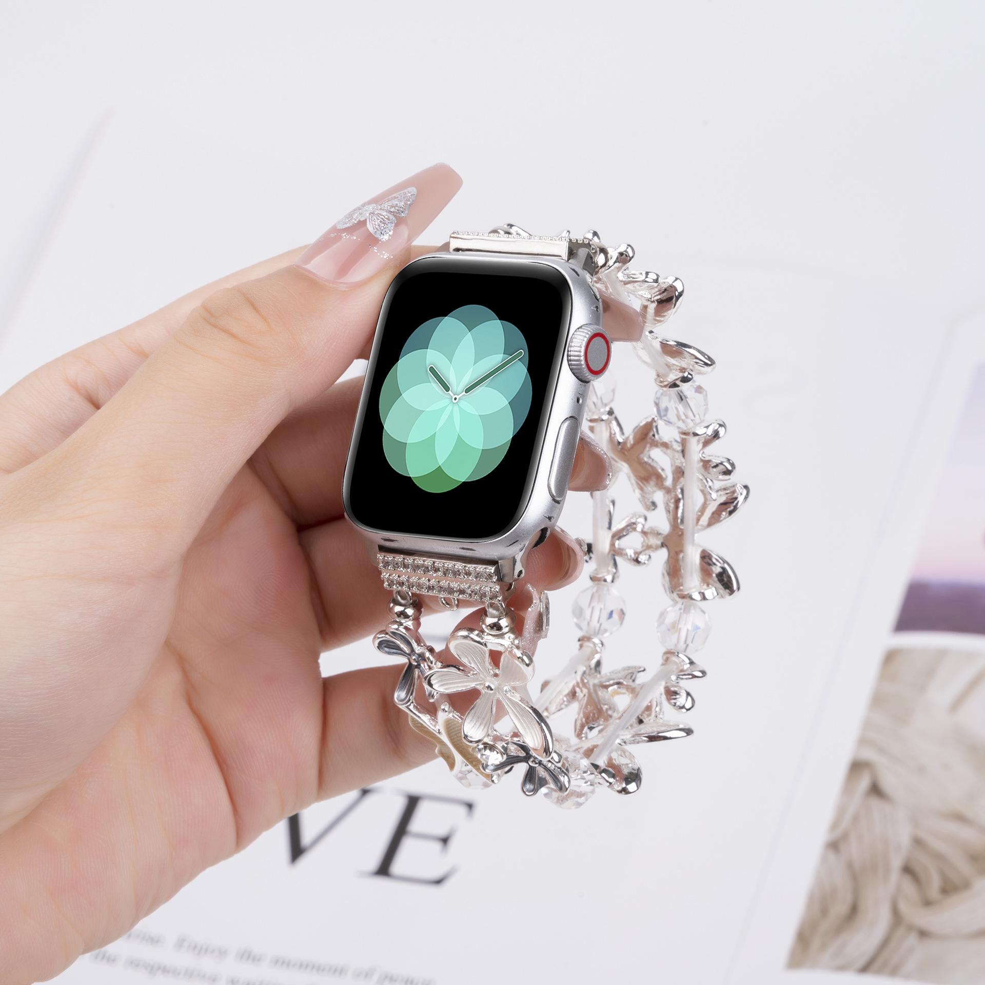 

Floral Beaded Metal Strap for Apple Watch Series 5-9 & SE 42/44/45/46/49mm жовтий/сірий колір