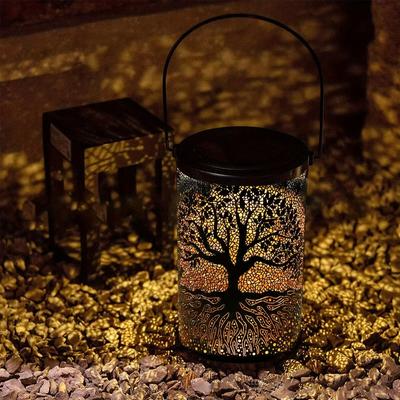 1 Peça Lanterna Solar Pendente, Impermeável ao Ar Livre Metal Vintage LED Grande Árvore Luzes Decorativas, Luzes para Jardim Quintal Gramado