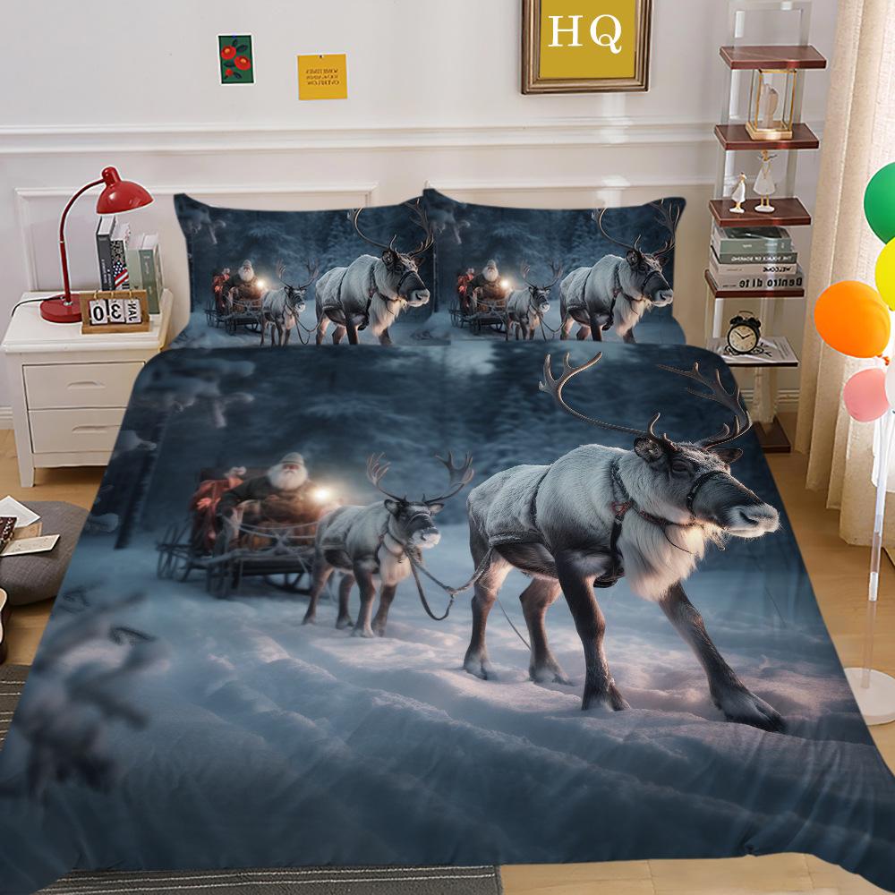 Jultomte Älg 3D-tryckt Polyester Örngott Täcke Två- eller Tredelat Set Tillgängligt