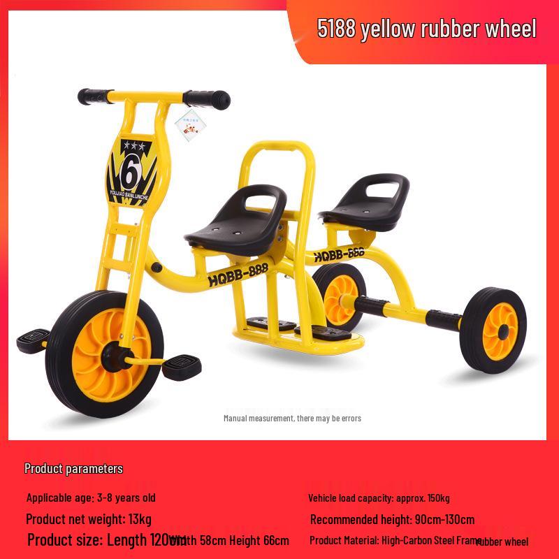 Children's Double Pedal Tricycle with Basket for Outdoor Play
