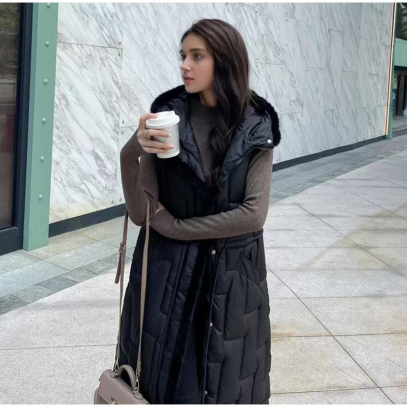 Herbst Winter Kapuzen Damen Daunen Baumwolle Jacke Weste Taillenlänge Über dem Knie Mode Verdickt Damen Weste