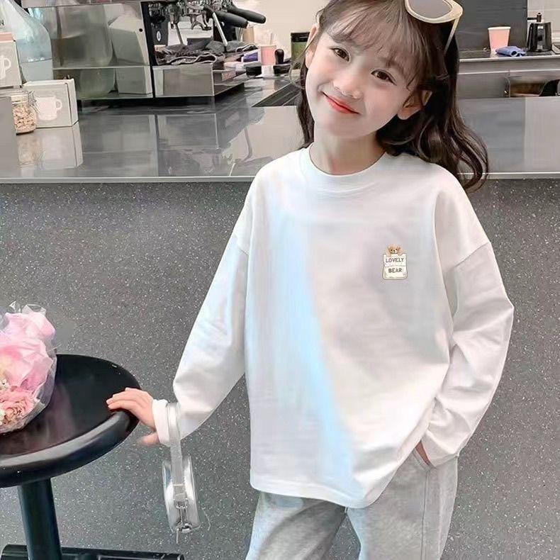 Girls' 100% Cotton Long Sleeve T-Shirt - White, Spring/Autumn, Available In Small To Large Sizes