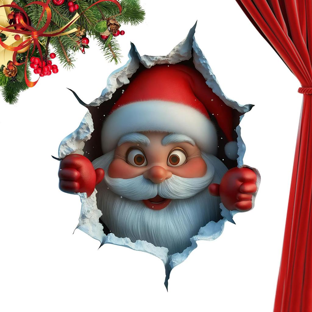 Santa Claus Wall Sticker Santa Claus Breaking Through The Wall Effect Wall Sticker Christmas Wall Decals For Living Room