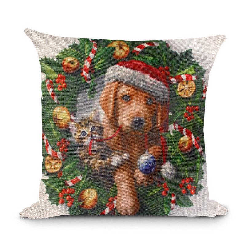 Luxurious 18'' Xmas Cotton Pillow Case Linen Cushion Cover For Merry Christmas Home Decoration