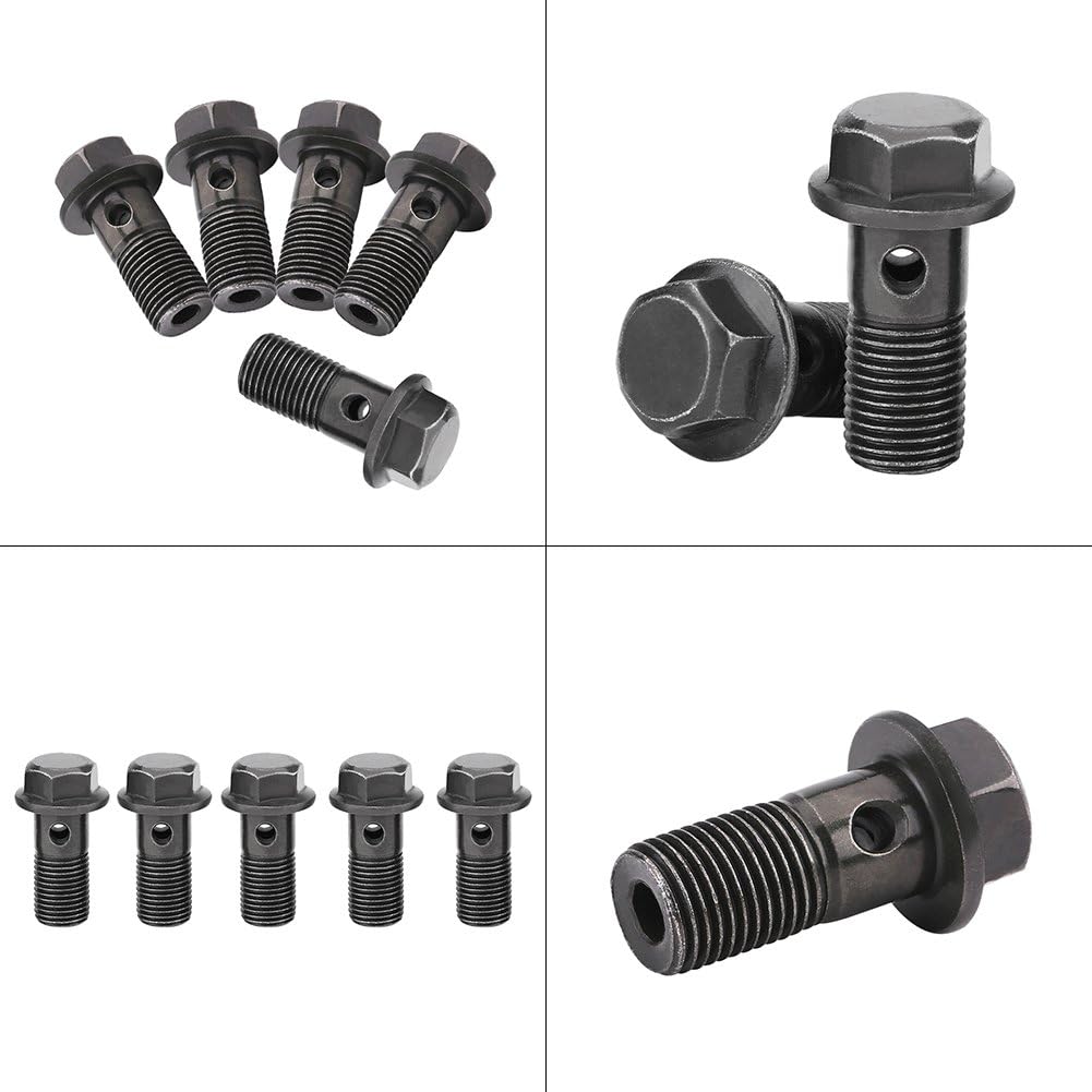 EVGATSAUTO Motorcycle Brake Banjo Bolts Kit, 5pcs M10×1.0mm Banjo Bolts Brake Line Fittings Adapter for Brake Caliper Master Cylinder