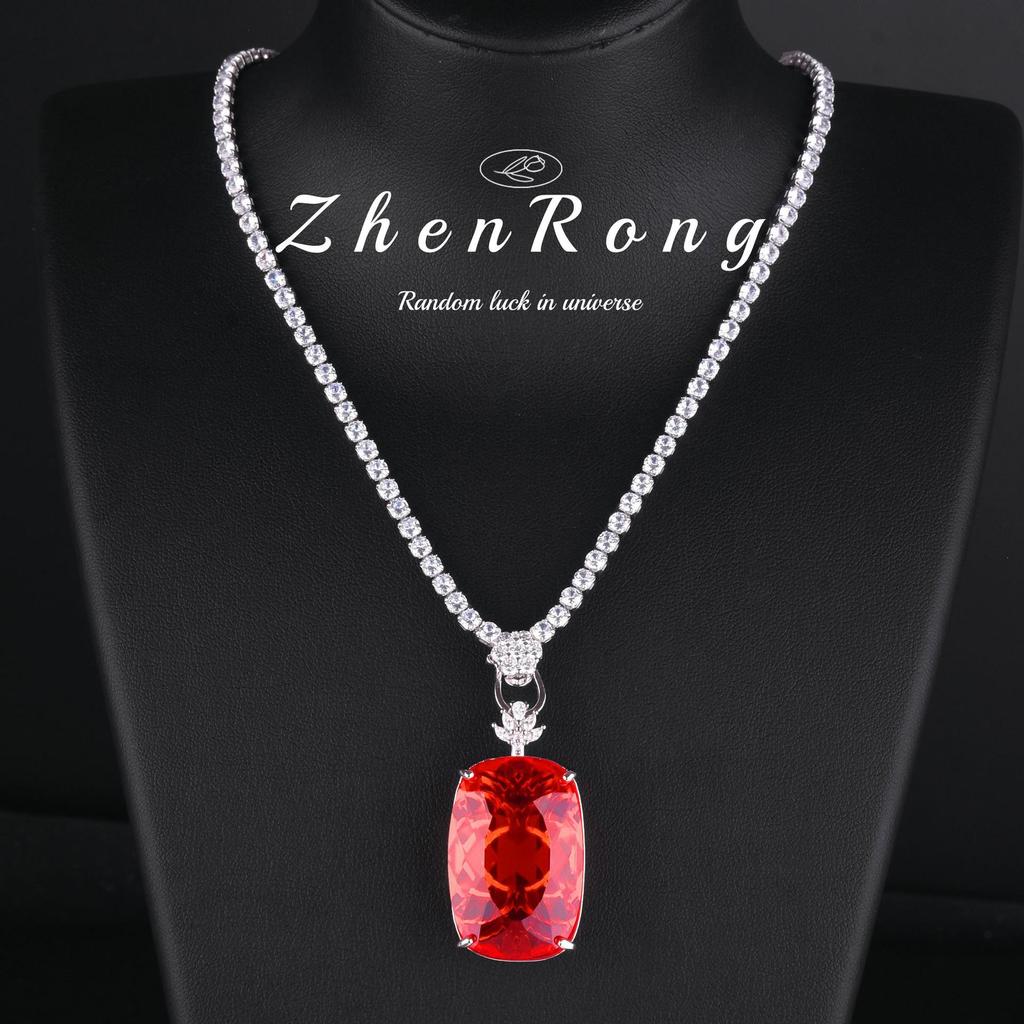 Aquamarine Topaz Pendant - 20 Carat Rectangular Gemstone Necklace In Bird's Nest Fanta Padparadscha Design