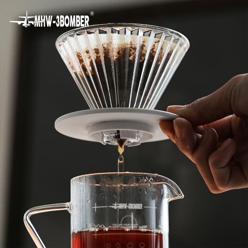 MHW-3BOMBER Glass Coffee Dripper Reusable Cone Pour Over Coffee Dripper with Filter Paper Professional Home Baristas Accessories