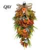 Arreglo Floral Artificial Festivo Artificial Otoño Lágrima Guirnalda, Cosecha de Otoño Girasoles Calabazas Hojas Bayas Puerta Guirnalda de Agujas de Pino