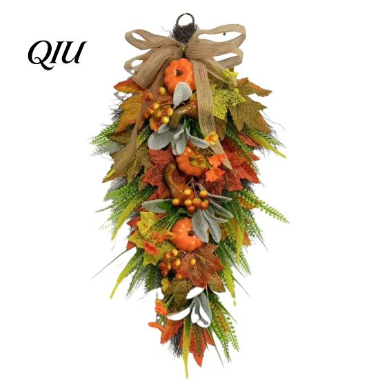 Arreglo Floral Artificial Festivo Artificial Otoño Lágrima Guirnalda, Cosecha de Otoño Girasoles Calabazas Hojas Bayas Puerta Guirnalda de Agujas de Pino