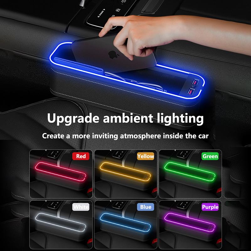 Car Seat Clip Gap Storage Box with Lamp Charging Interior Decor Storage Artifact Auto Supplies Seat Gap Filler Organizer