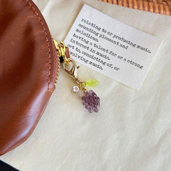 Keychain Pendant Grape Bunch Shape Purse Pencil Case Pendant with Universal Lobster Clasp Decorative Keyring Charm