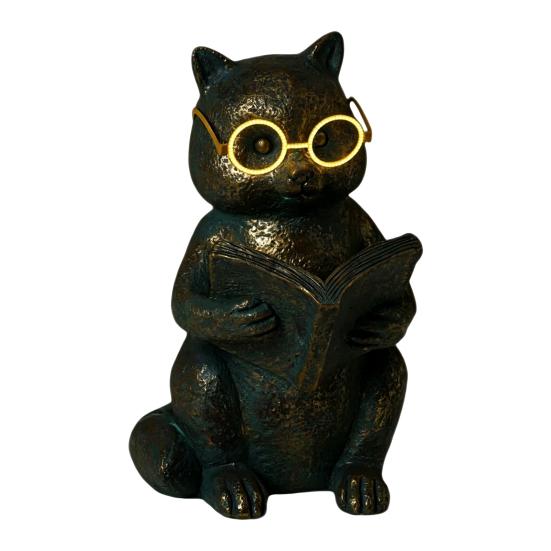 Reading Animal Figurine Retro Owl Rabbit Raccoon Reading Book Statue with Glow in The Dark Glasses for Bookshelf Desktop Home Decor