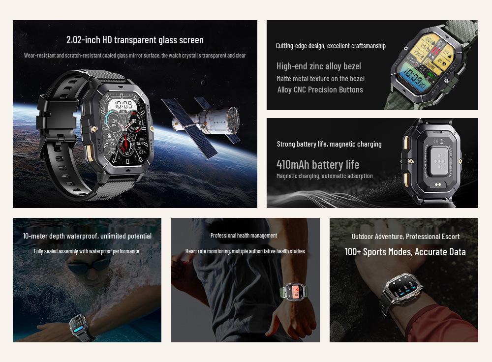C28 Smartwatch: Outdoor Three-Proof, 3ATM Waterproof, 2.0" HD Screen, Call, Blood Pressure & Oxygen Monitoring