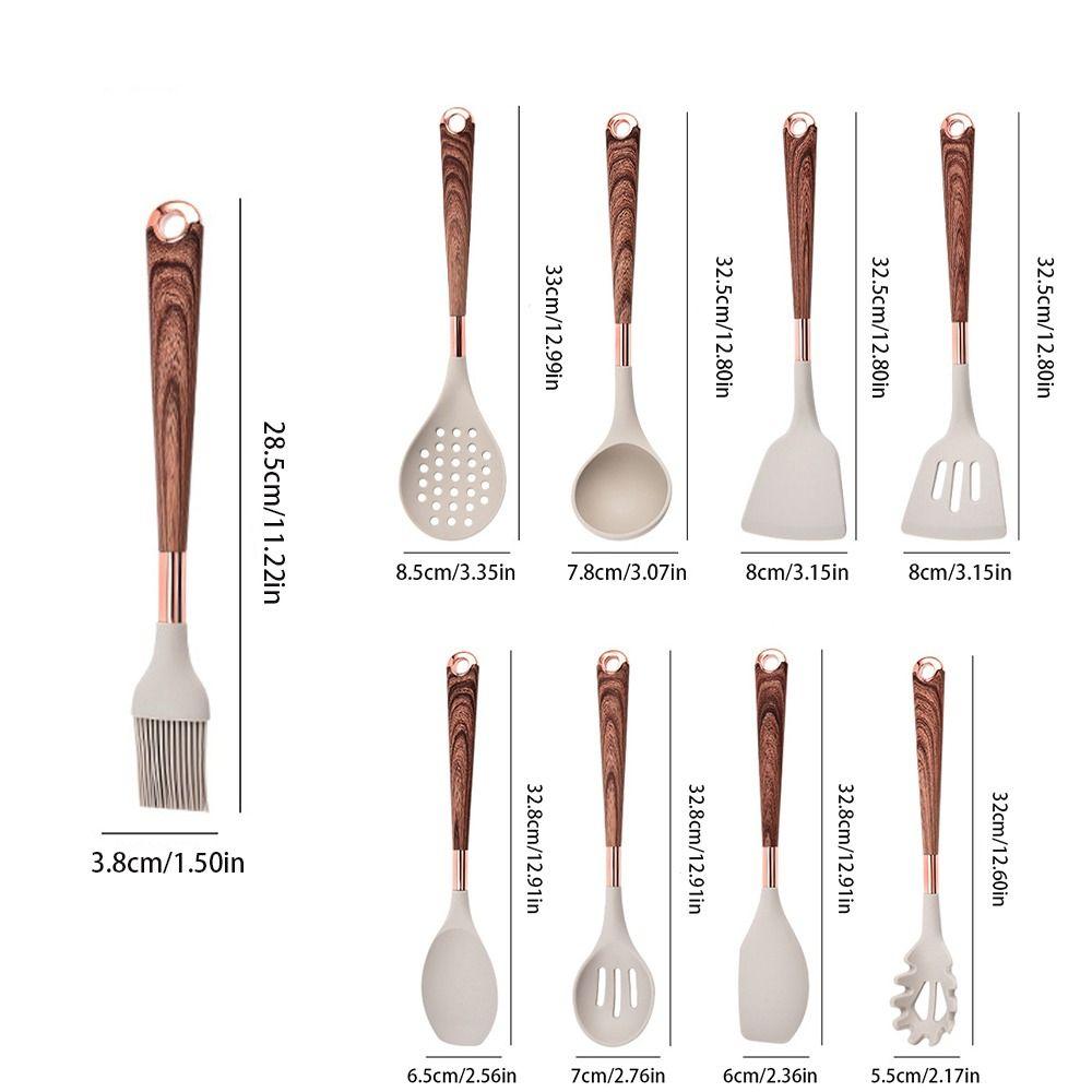 Long Wooden Handle Cooking Tool Set Silicone Spatula Tools Frying Spatula  Kitchen Utensils