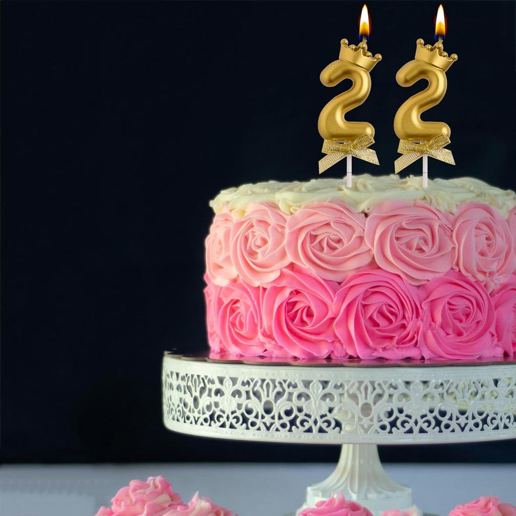 Gold Crown Number Birthday Candles Luxury Metallic Numeral Cake Toppers Happy Birthday Party Decorations for Kids Adults Men Women