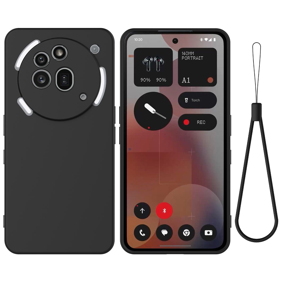

For Nothing Phone (3a) Pro Liquid Silicone Case Phone Back Cover with Hand Strap Black