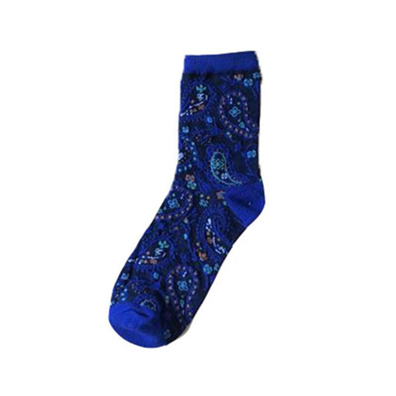 Blue Socks Flower Print Vintage Long Socks Women Japanese Fashion Harajuku Retro Streetwear Sweet Girls Kawaii Cute Crew Socks