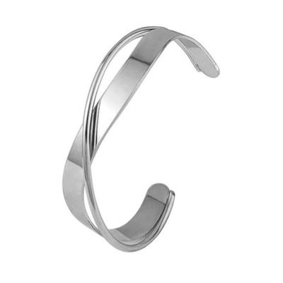 Glossy Metal Cuff Bangle Double Layer Geometric Irregular Cross Ripple Opening Jewelry
