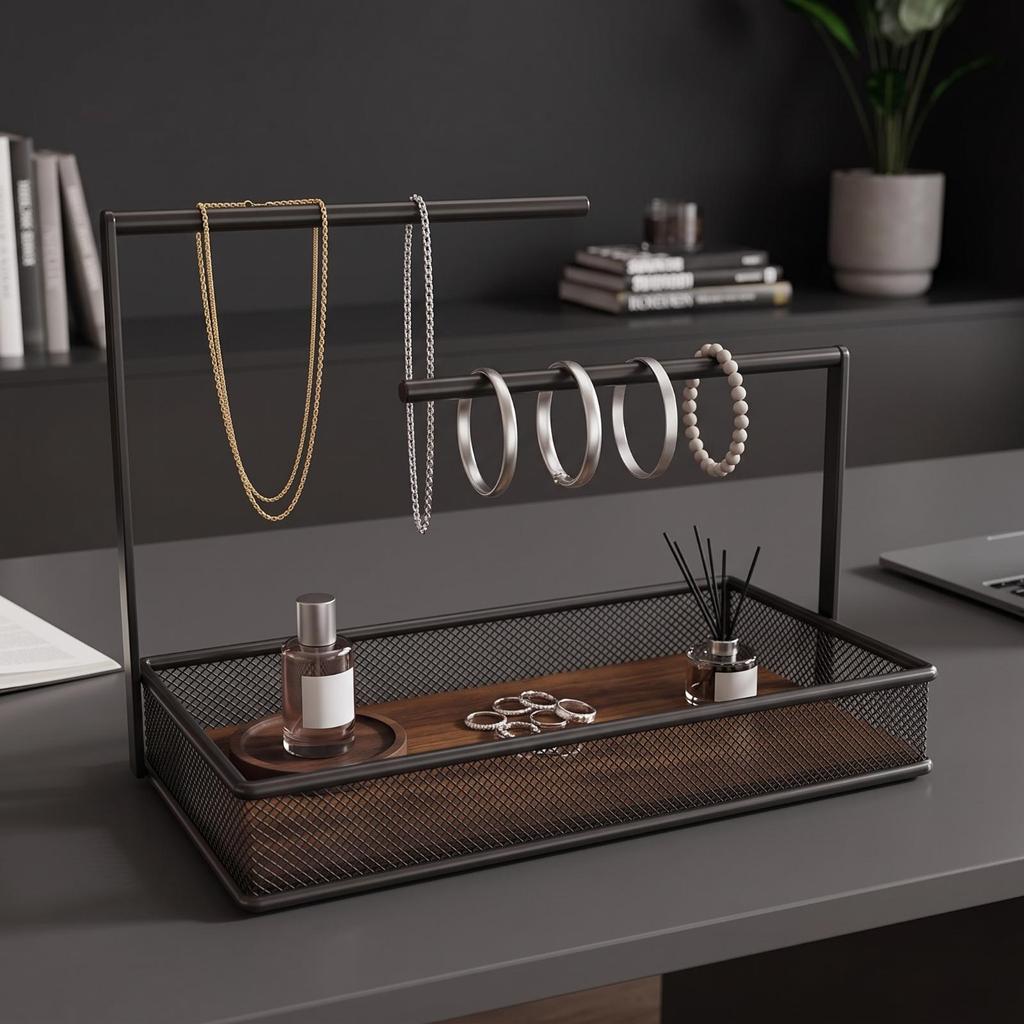 Jewelry Organizer with Tray 2-Tier Display Hanger Spacious for Bedroom