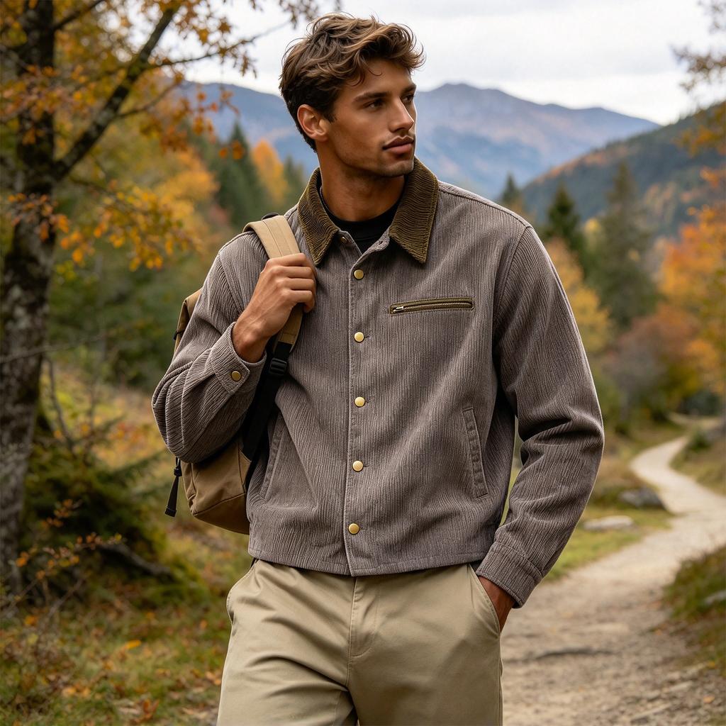 Men's Fall Winter Hunting Color Block Patchwork Collared Work Jacket