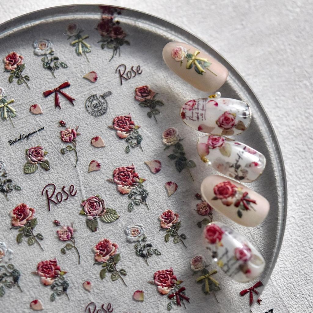 Embossed Rose Nail Art Sticker Vintage DIY Making Creative Decorative Stickers