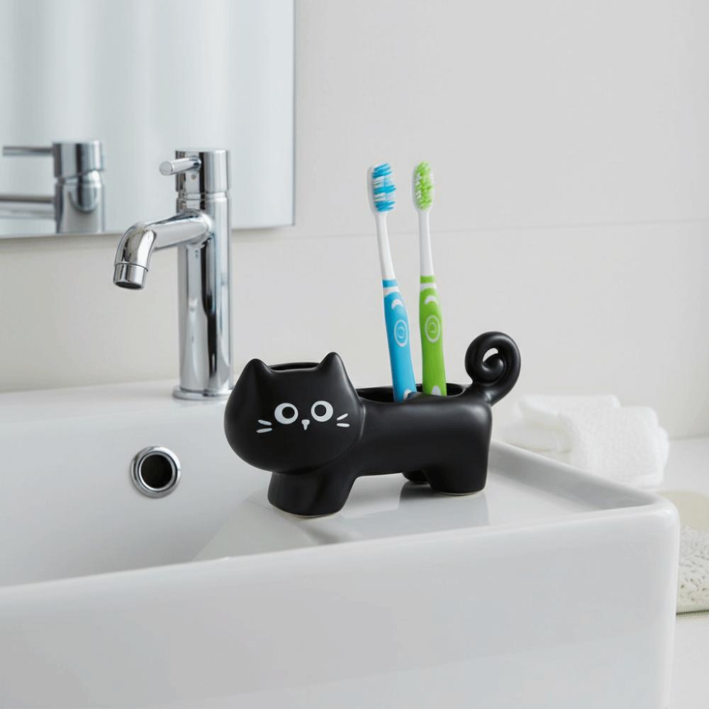 Cartoon Cat Toothbrush Base 3 Holes Toothbrush Holder Seat For Bathroom Storage