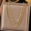 Vintage Gold Plated Paperclip Box Chain Layered Stainless Steel Triple Layer Necklace Waterproof Party Gift NEW