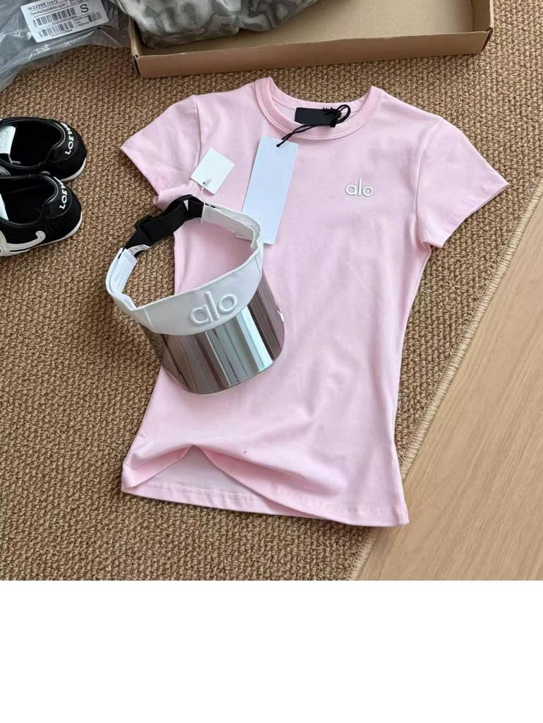 Embroidered ALO Unisex Short Sleeve T-Shirt - Summer Drop Shoulder with New Small Logo for Comfort and Breathability