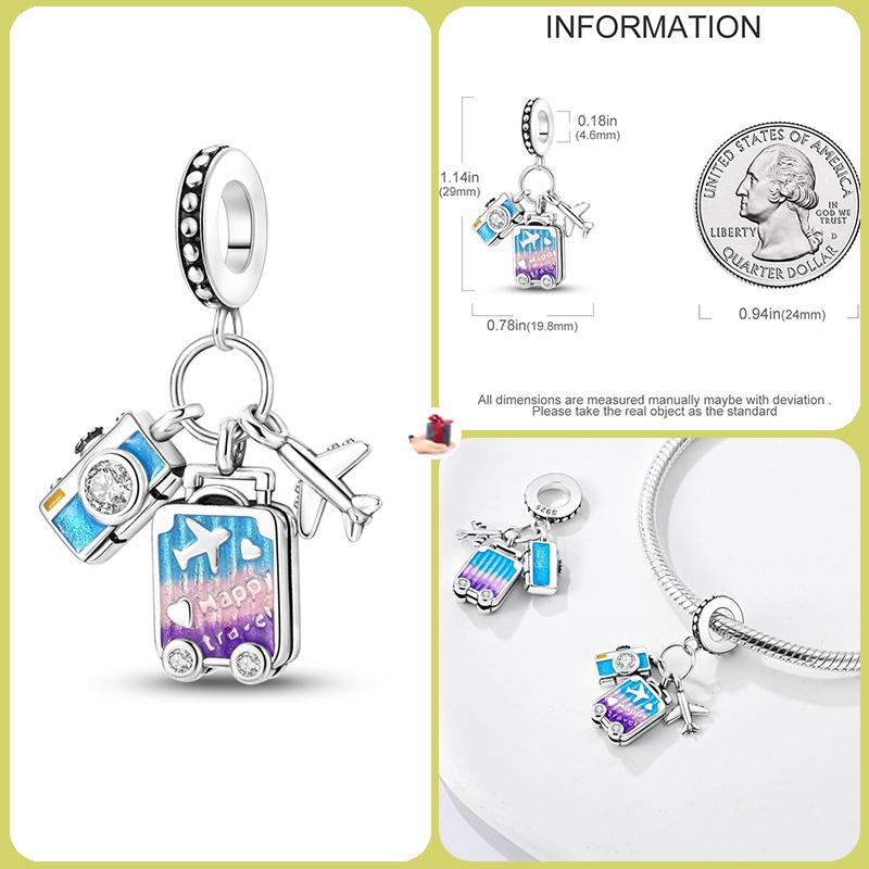 925 Silver Globe Airplane Charm Beads For DIY Bracelet Making Ladies Jewelry 3mm Original Design