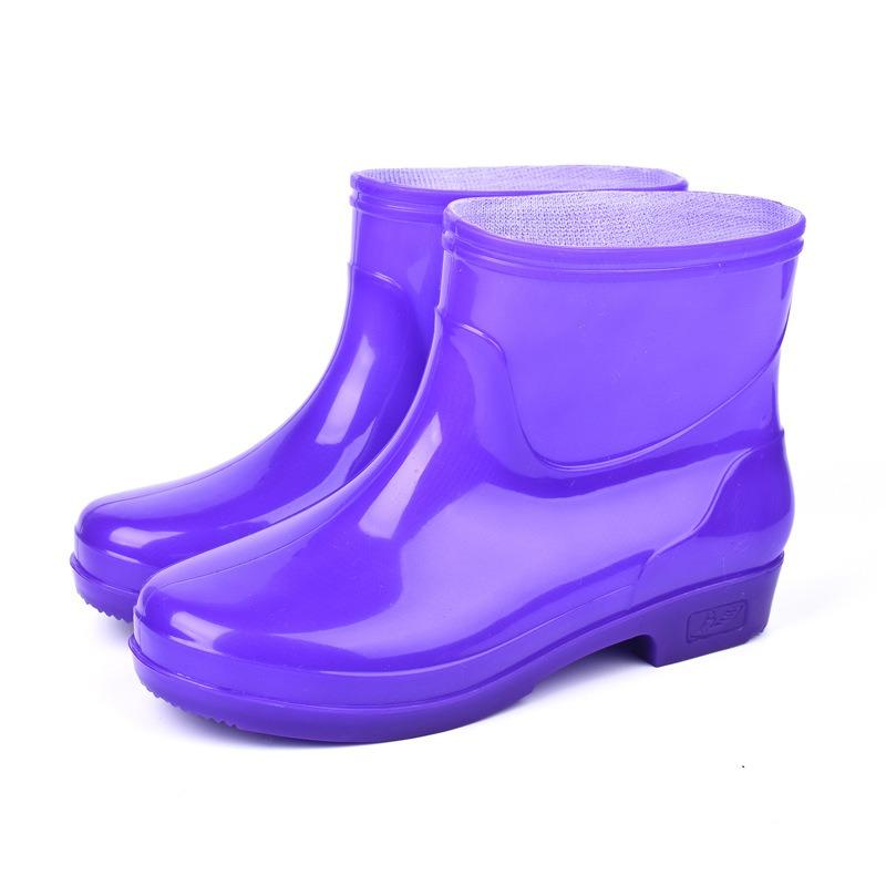 Short rain shoes women's solid color fashion velvet short water shoes rain boots sole tube work rubber shoes four seasons labor insurance