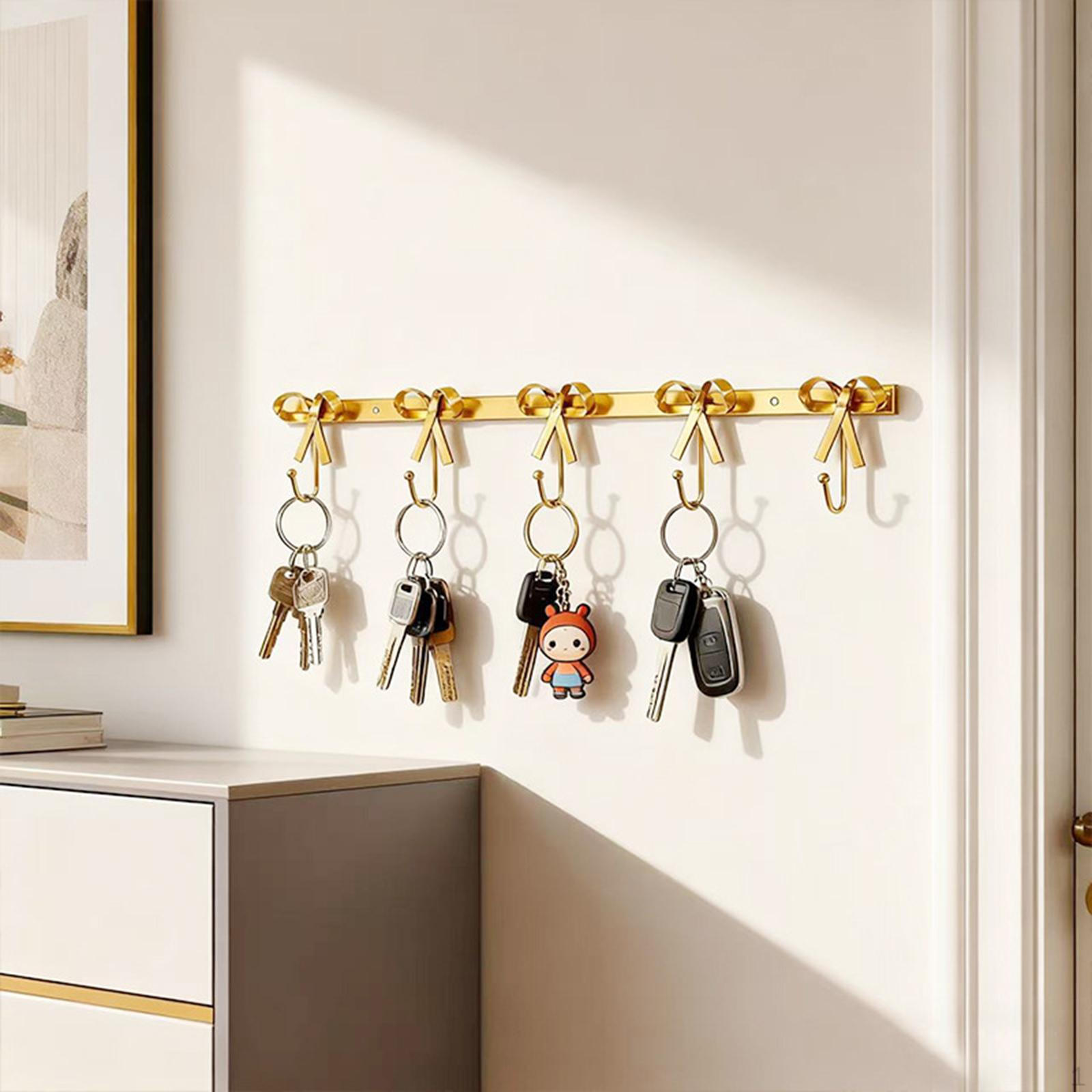 

Coat Rack Wall Mount Hat Hooks 5 Bow Shaped Decoration Keys Holder Hanger for золотой