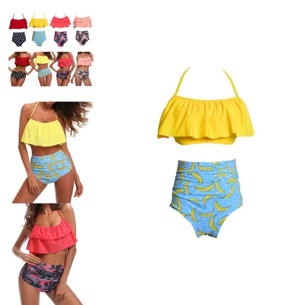 Wysokiej Jakości Kostium Kąpielowy Moda Falbana Kobiety Bikini z Wysokim Stanem Dla Stylowego Komfortu