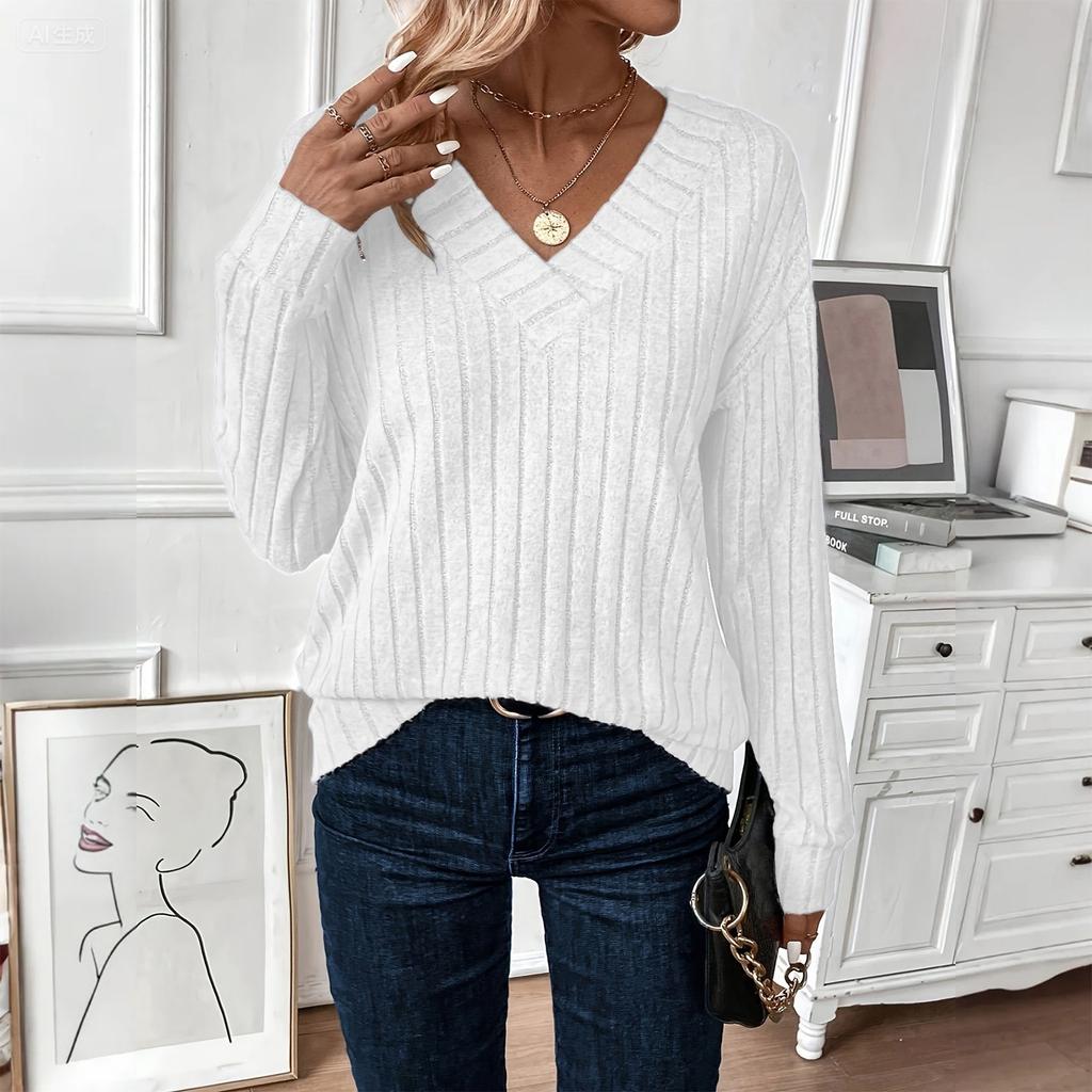 Women's Fashion Long Sleeve Ribbed Elegant Commuting And Casual Top
