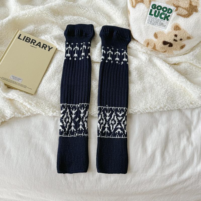 

24 Осенние и Зимние Чулки Чехлы Этнический Стиль и Наколенники Наколенники Утолщенные Теплые Носки на Колено и Икру One size fits all тёмно-синий