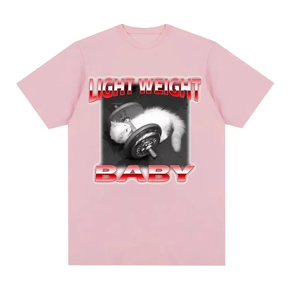 Funny Cute Cat Dumbbell Print Crew Neck Tshirt Casual Short Sleeve Fashion Summer TShirtsTops Womens Clothing