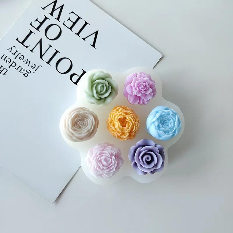 7Pcs Flower Silicone Molds 3D Rose Peony Handmade Candle Soap Gypsum Resin Handicraft Making Tools