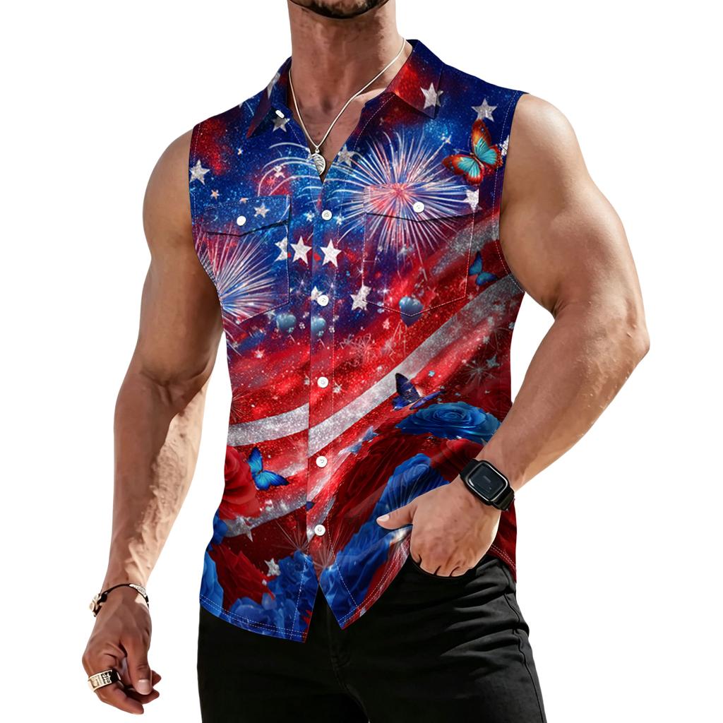 Men's Workwear Lapel Button-Down Vest Shirt - Lightweight Sleeveless Top