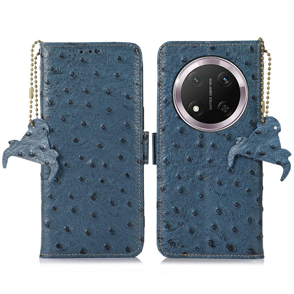 

For Honor Magic7 Lite 5G/X9c 5G/X60 Pro 5G Case RFID Blocking Genuine Cow Leather Phone Case Ostrich Texture A