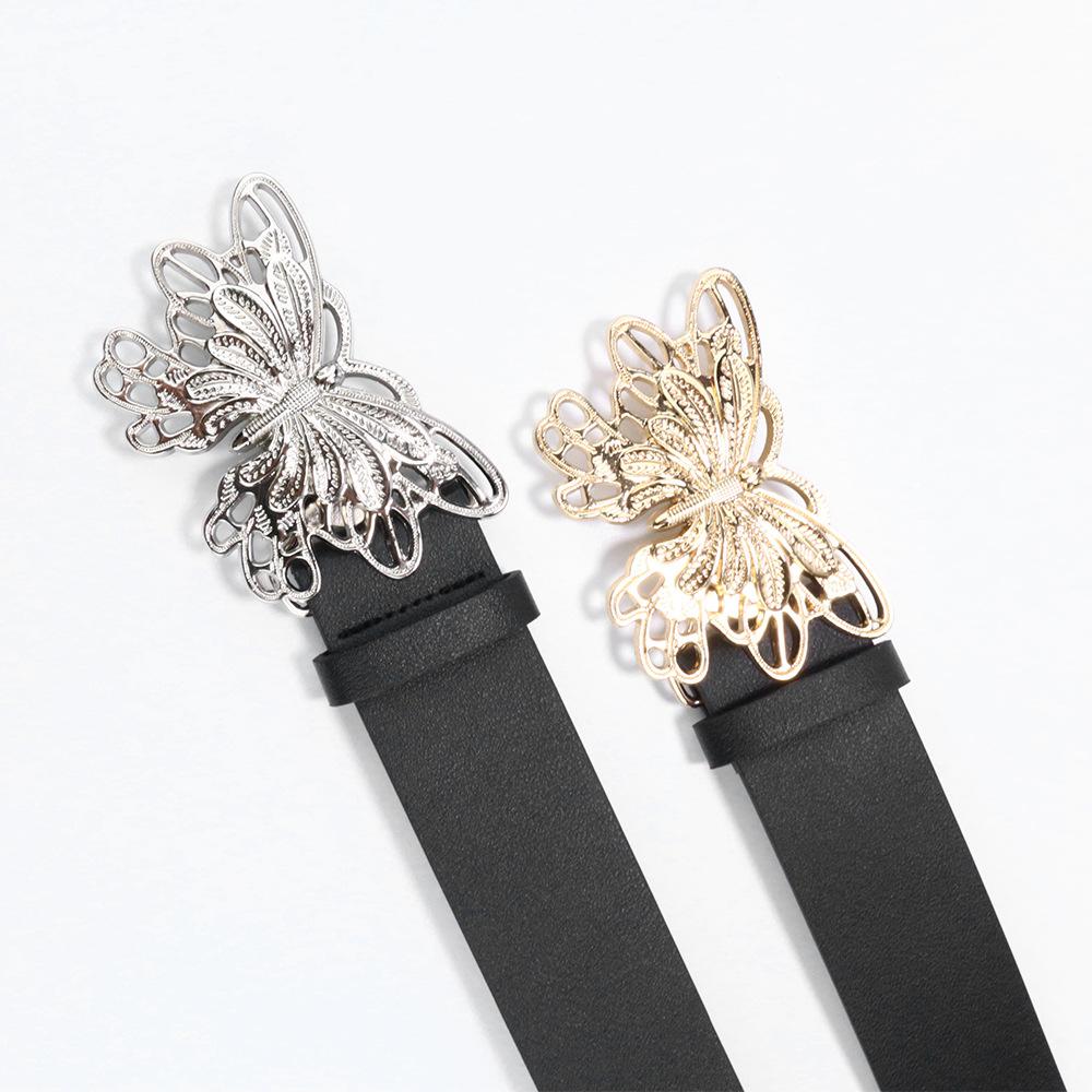 Retro Belt Women'S Metal Butterfly Snap Buckle Belt Simple Decorative Dress Jeans Belt