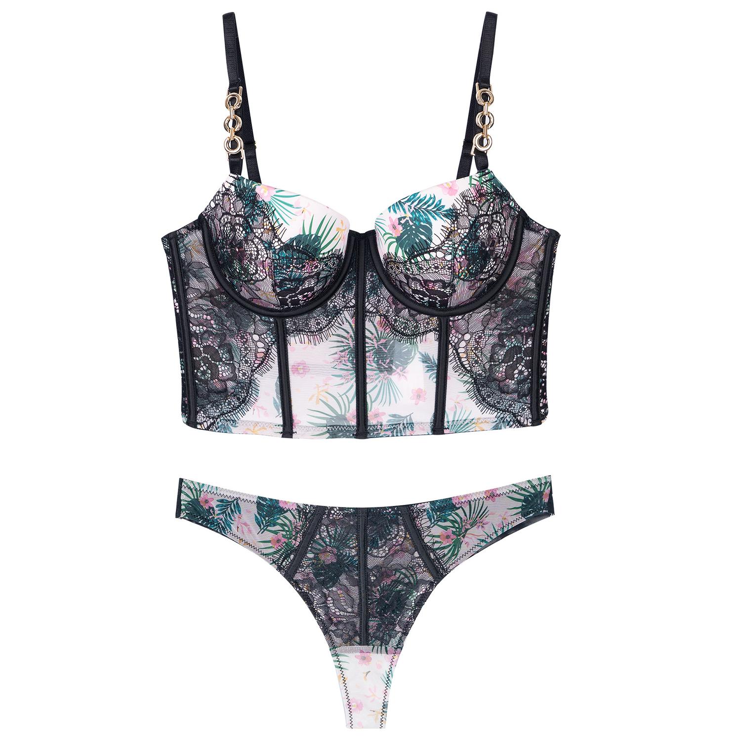 

Женский комплект с бюстгальтером, кружевное нижнее белье с принтом, бюстгальтеры пуш-ап на косточках, сексуальные стринги, женское интимное белье 80C белый