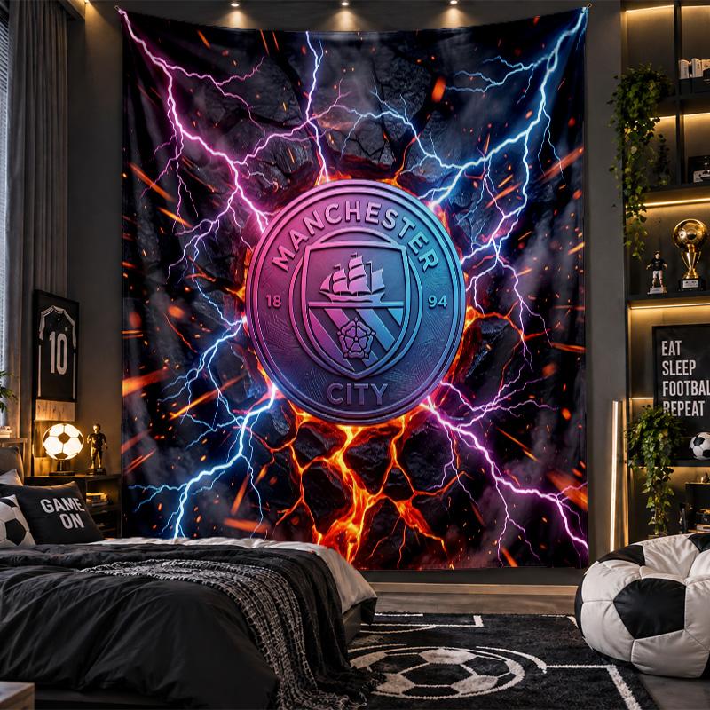 Arazzo da Appendere alla Parete Stampa Manchester City Tessuto per Soggiorno Camera da Letto Decorazione per la Casa